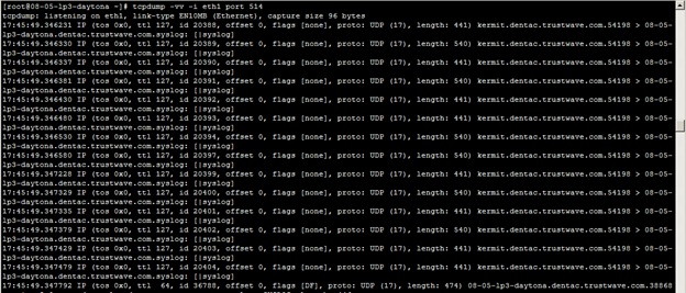 Using tcpdump and grep to verify syslog traffic to a SIEM unit